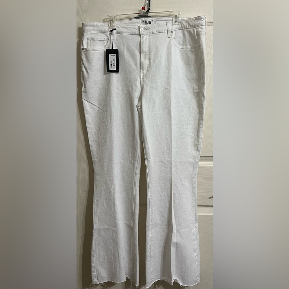 PAIGE White High Rise Laurel Canyon 32" Bootcut Jean Size 16 - Picture 2 of 7